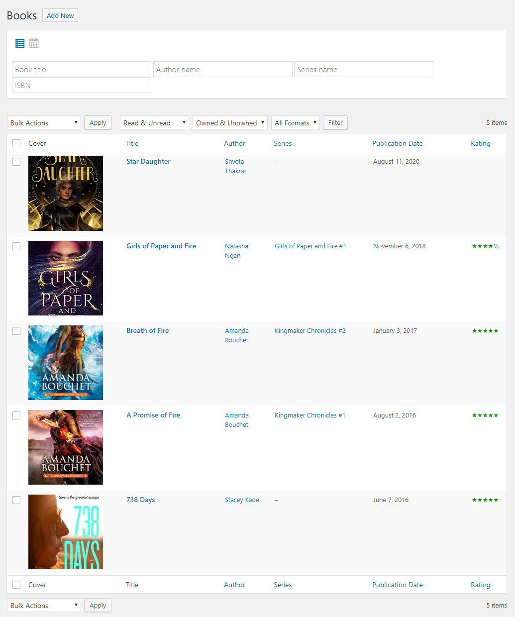 Book list view